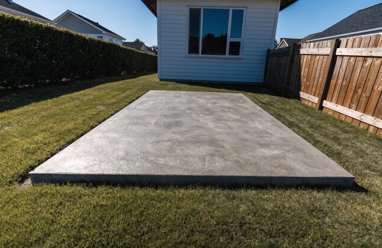 Concrete shed slab poured in a Belconnen backyard ready for a pergola