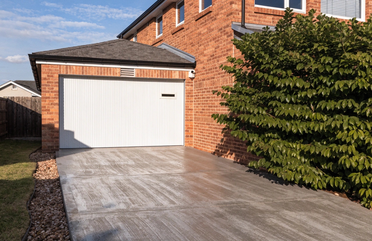 Freshly replaced concrete driveway at a Chisholm home