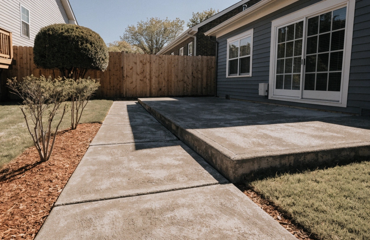 Concrete path and patio at a Conder family home