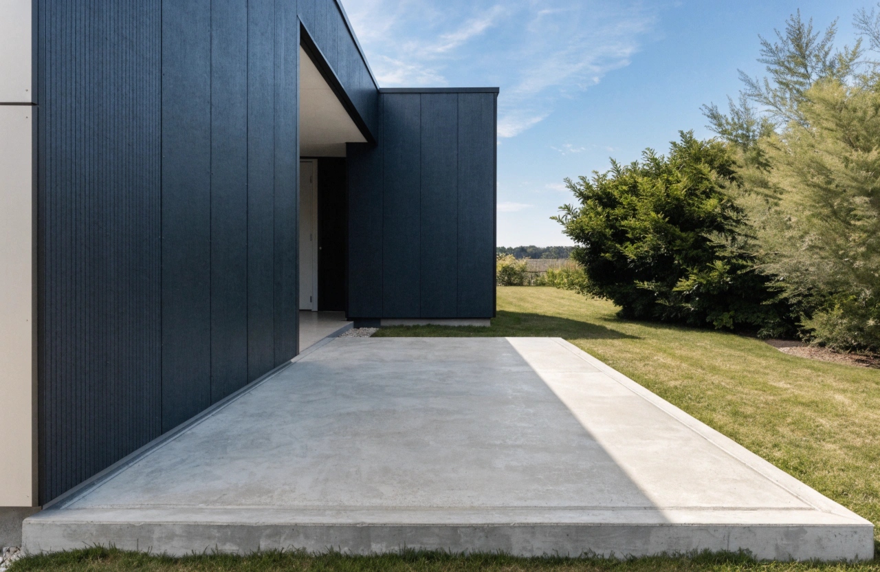 Alfresco entertaining concrete slab at the rear of a Duffy home