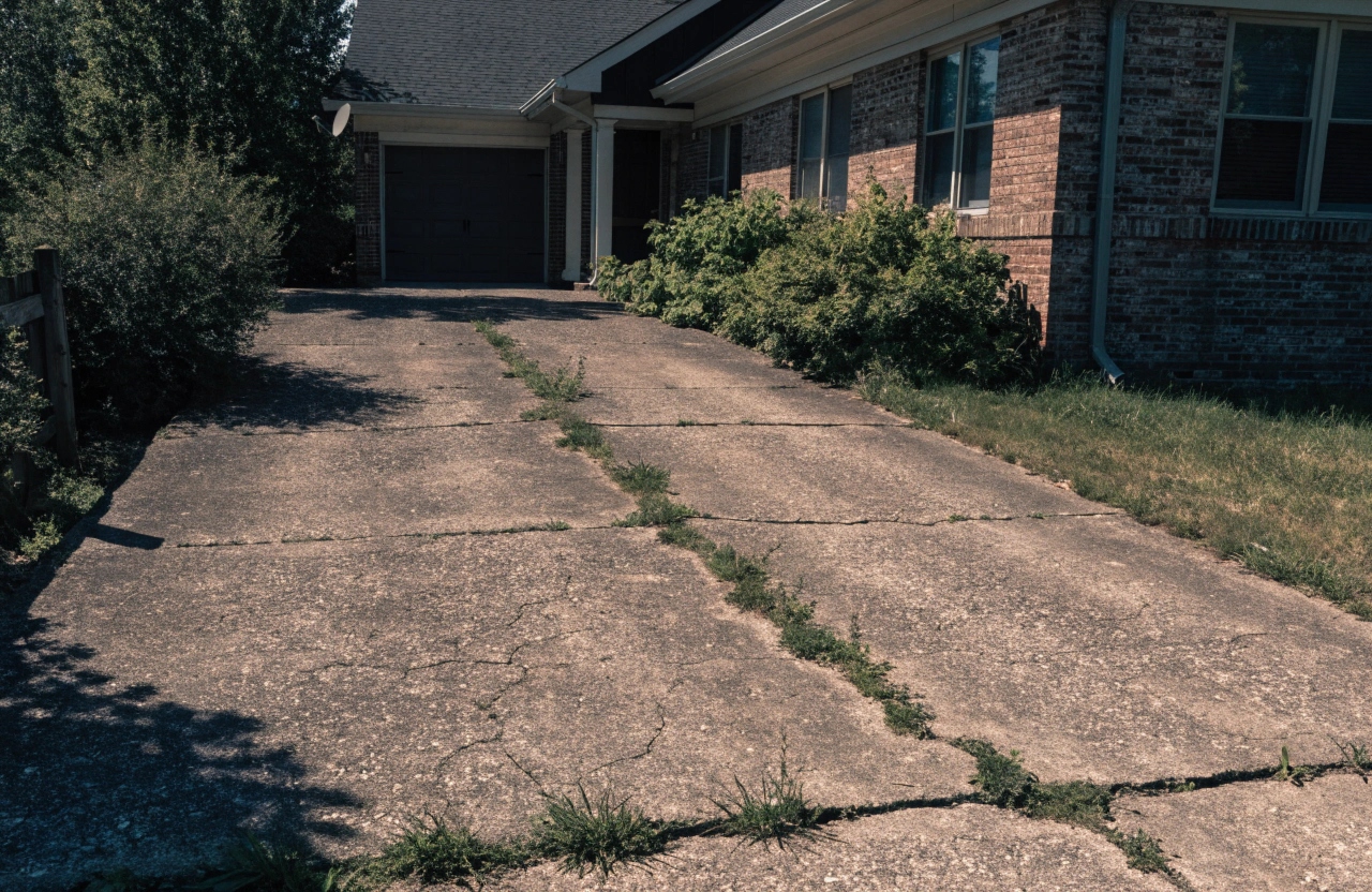 Original 1970s concrete driveway being replaced on an established Duffy home