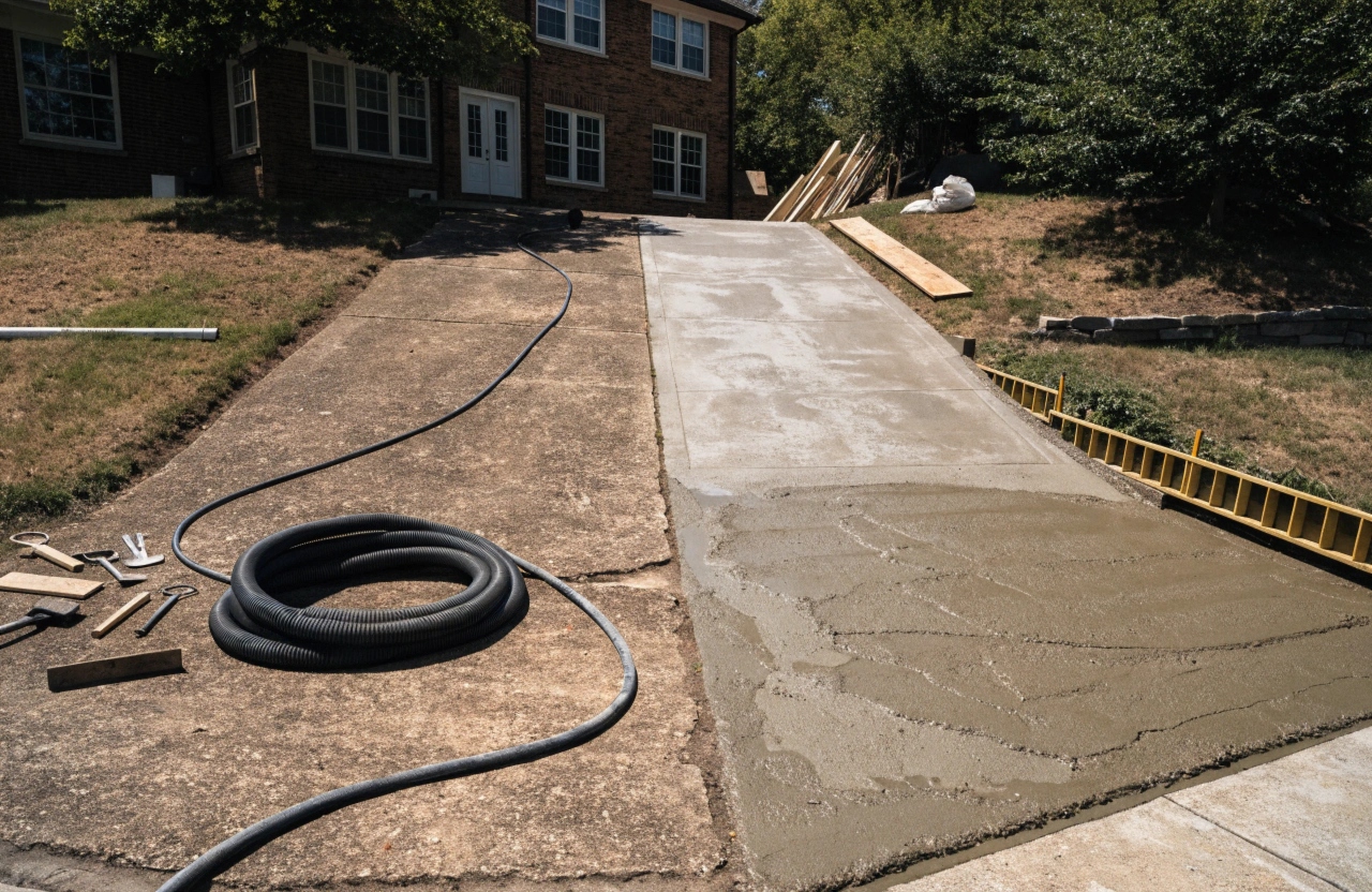 Concrete driveway resurfacing on a sloping block in Fisher, Weston Creek