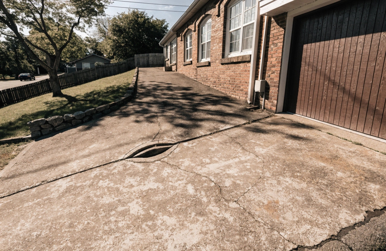Established driveway with proper drainage on a sloping Fisher block