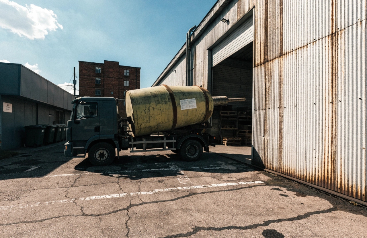 Concrete agitator truck accessing a tight Fyshwick industrial site for a commercial pour