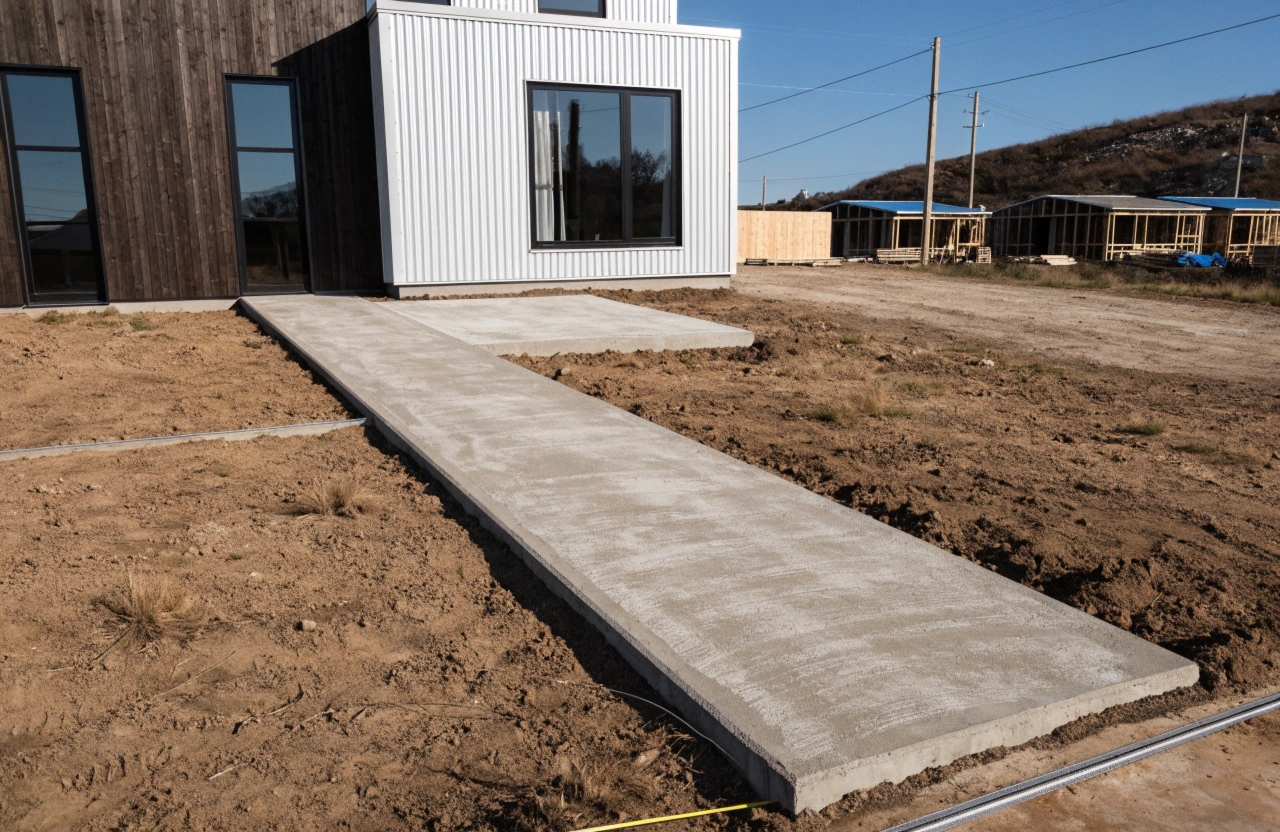 New concrete path and pad at a Googong new build