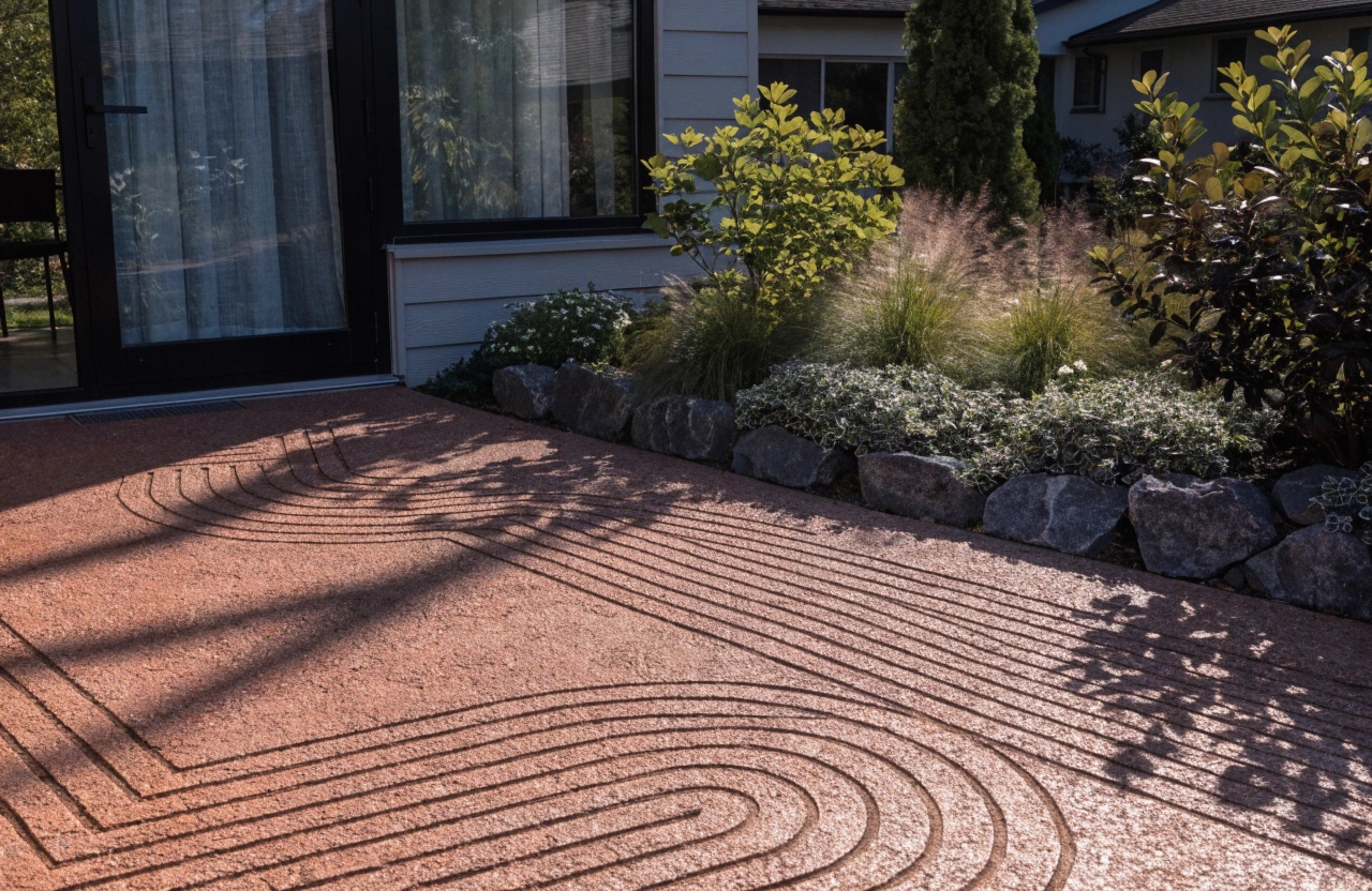 Decorative coloured concrete patio at a Griffith renovation