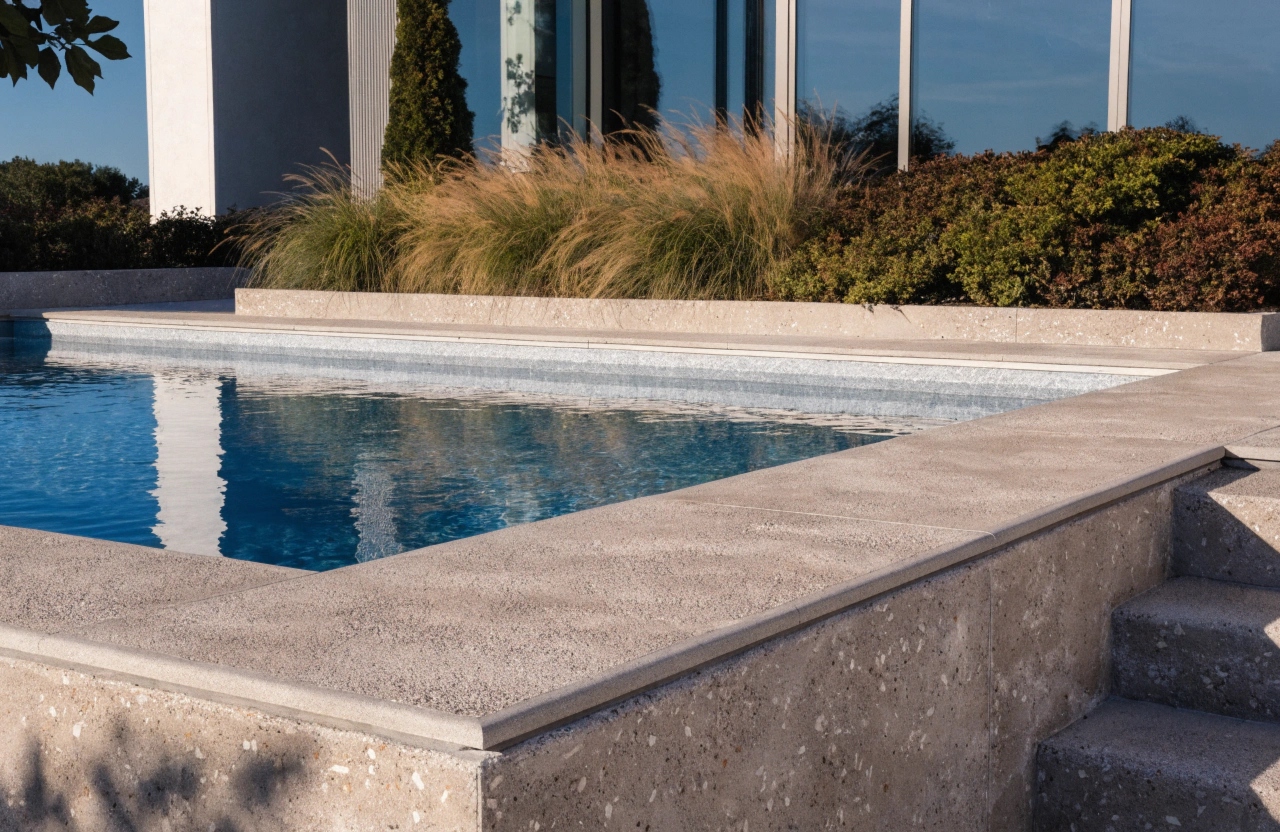 Premium concrete pool surround finish at a Griffith property