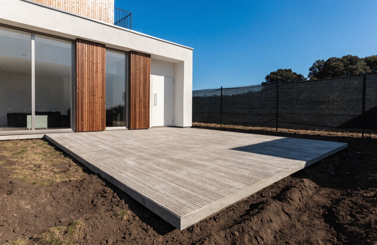 New concrete alfresco slab at the rear of a Gungahlin new build
