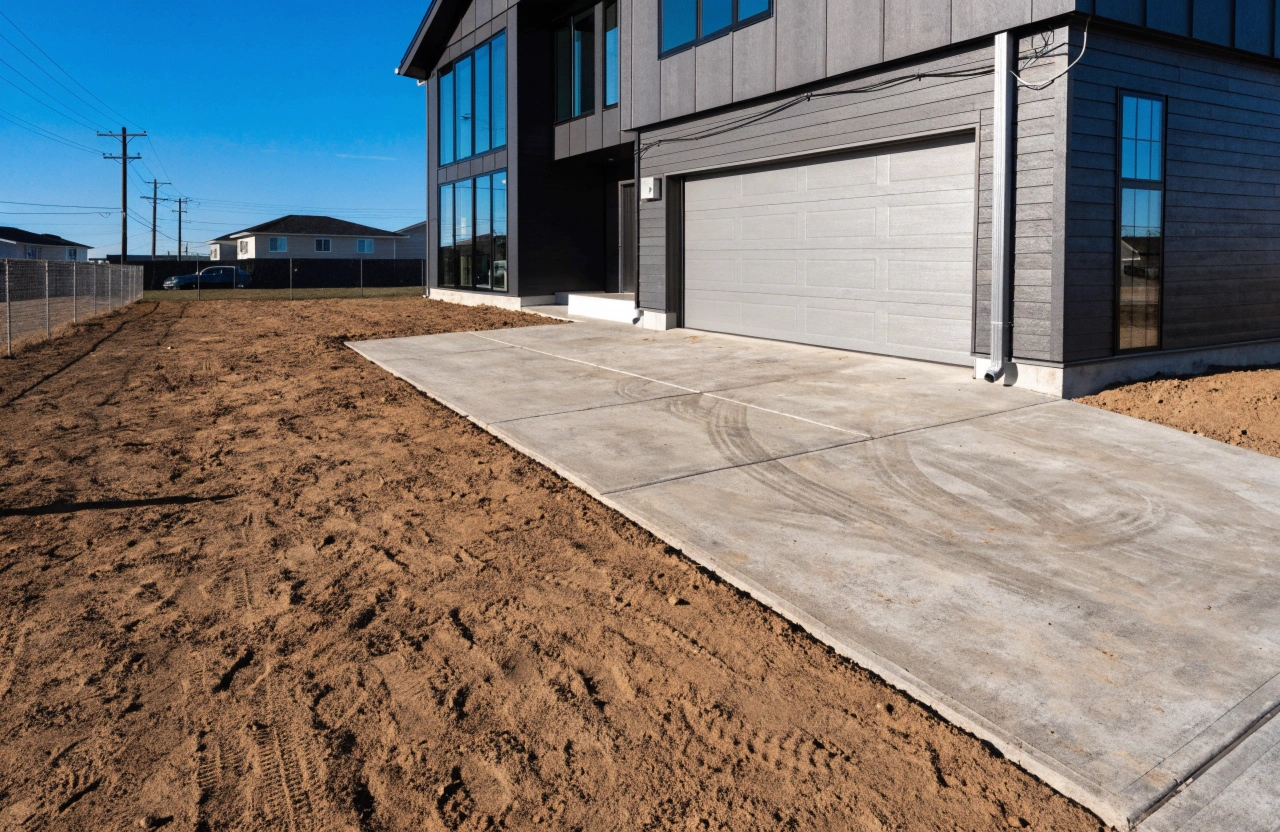 Freshly poured concrete driveway at a new home in Gungahlin