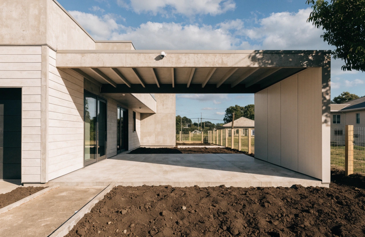 New concrete alfresco slab at the rear of a Jerrabomberra new build