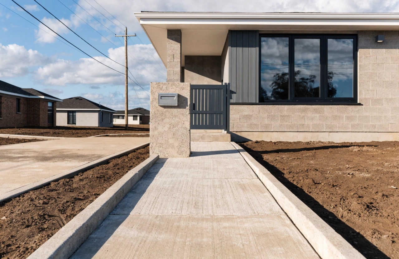 New concrete path and letterbox pad at a Jerrabomberra new build