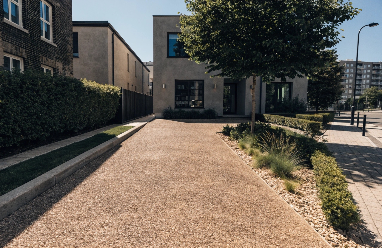 Premium exposed aggregate driveway at a renovated Kingston home