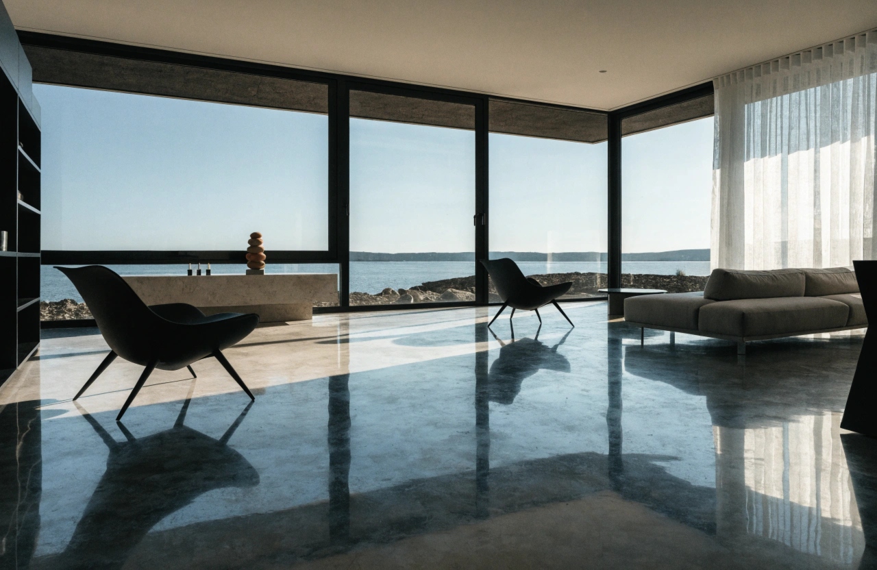 Polished concrete floor inside a Kingston Foreshore apartment