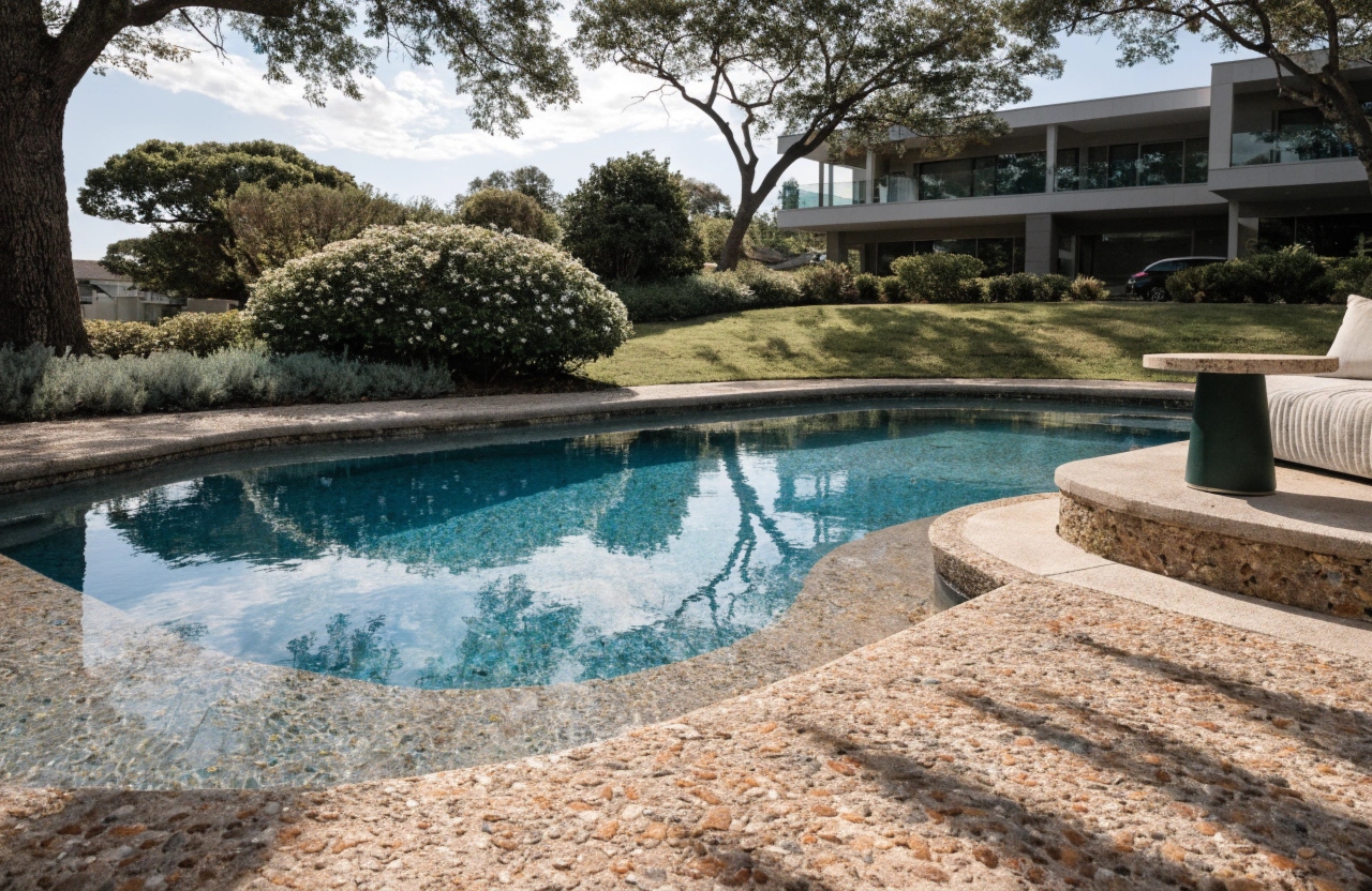 Exposed aggregate pool surround at a premium Kingston property