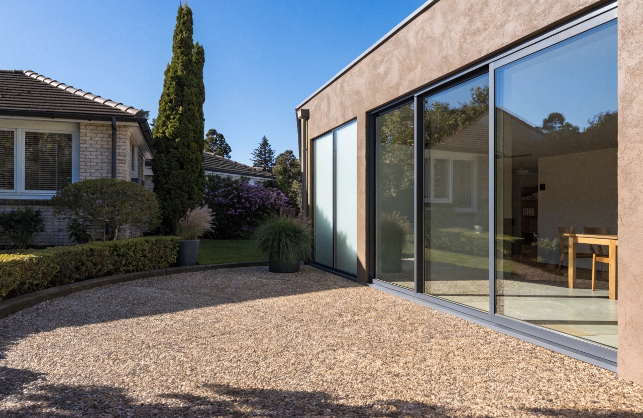 Exposed aggregate patio at a renovated Narrabundah home