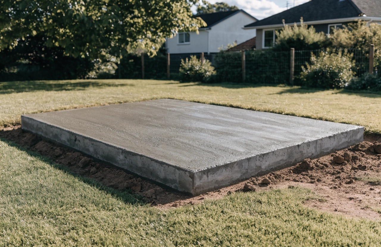 Concrete shed slab in a Queanbeyan backyard