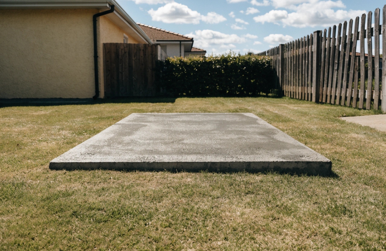 Small concrete shed slab in a Richardson backyard
