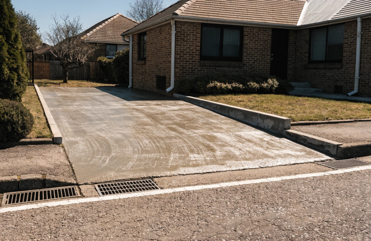 Concrete driveway renewal outside an established home in Stirling, Weston Creek
