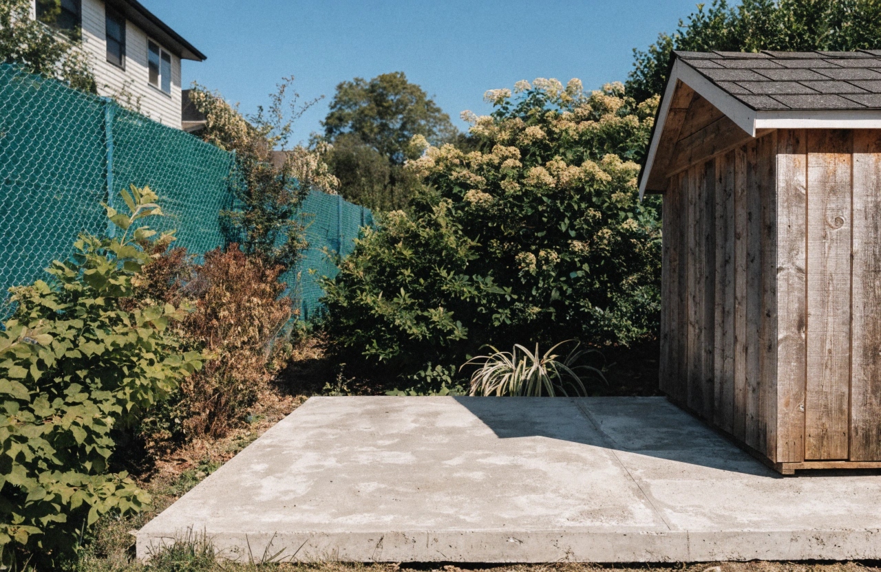 Freshly poured concrete shed slab in a Stirling backyard