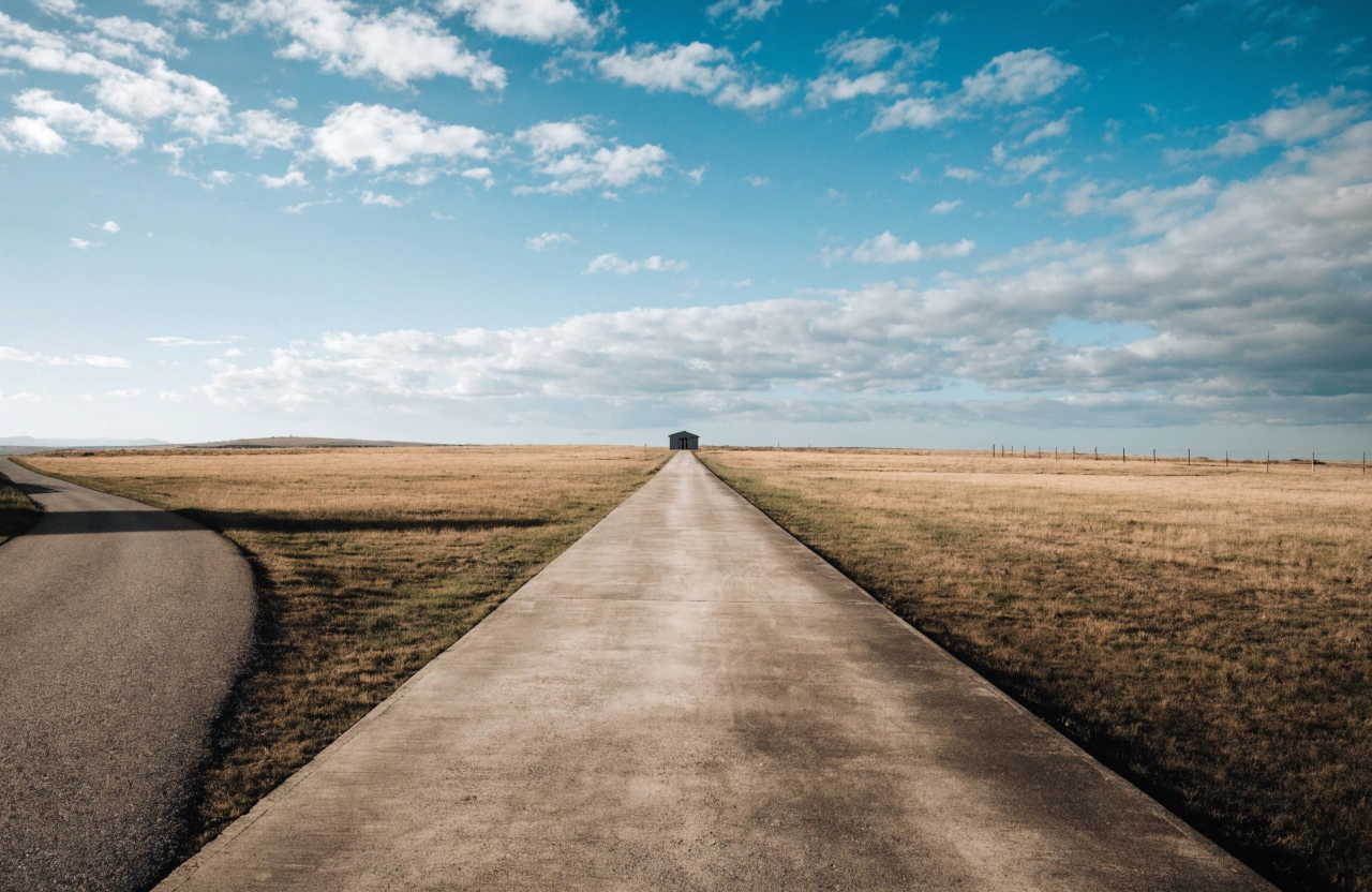 Long concrete rural driveway running to a shed on a Symonston acreage block