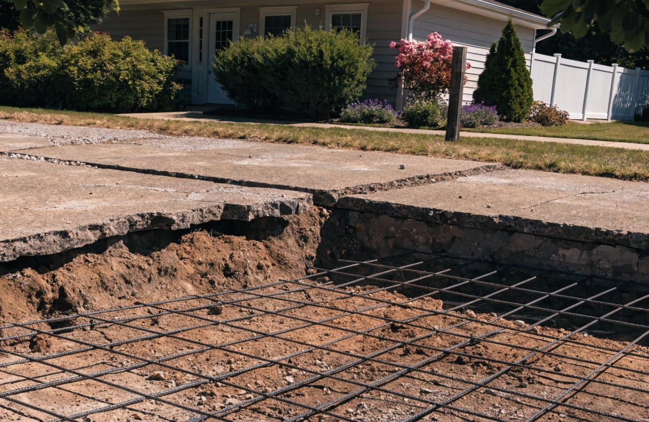 Old cracked concrete driveway being removed and replaced on an established Torrens property
