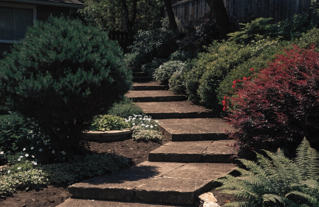 Stepped concrete path managing drainage on a sloped Weston Creek block