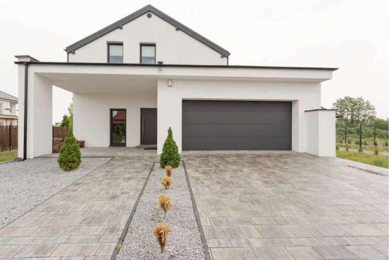 A driveway made from polished concrete blocks