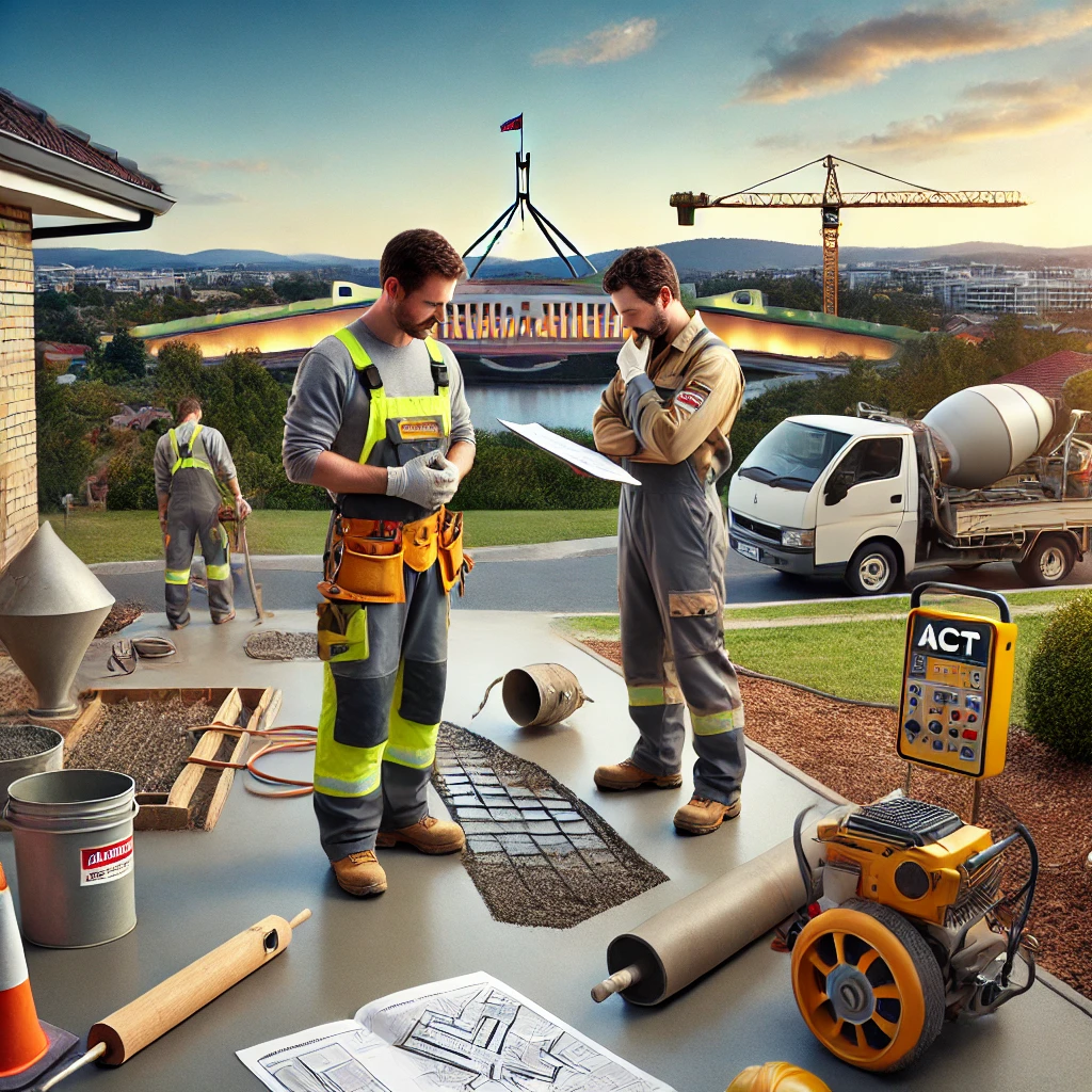 Professional concrete team working on a residential driveway in Gungahlin