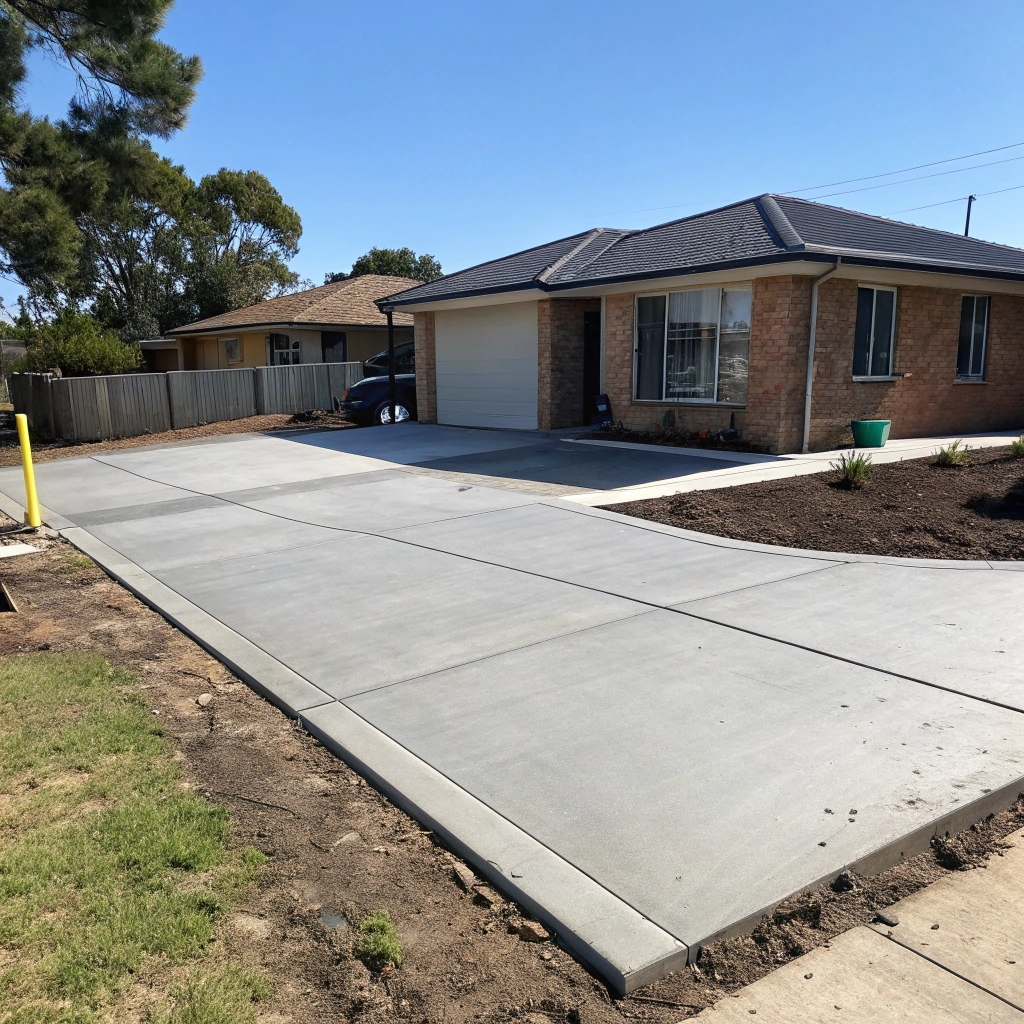 Freshly installed concrete driveway