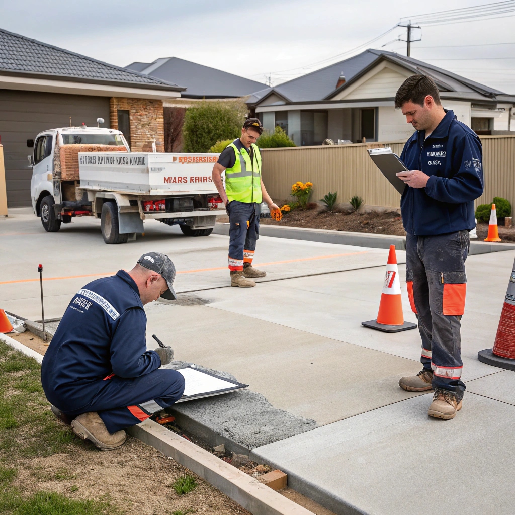 Workers working on a new concrete driveway