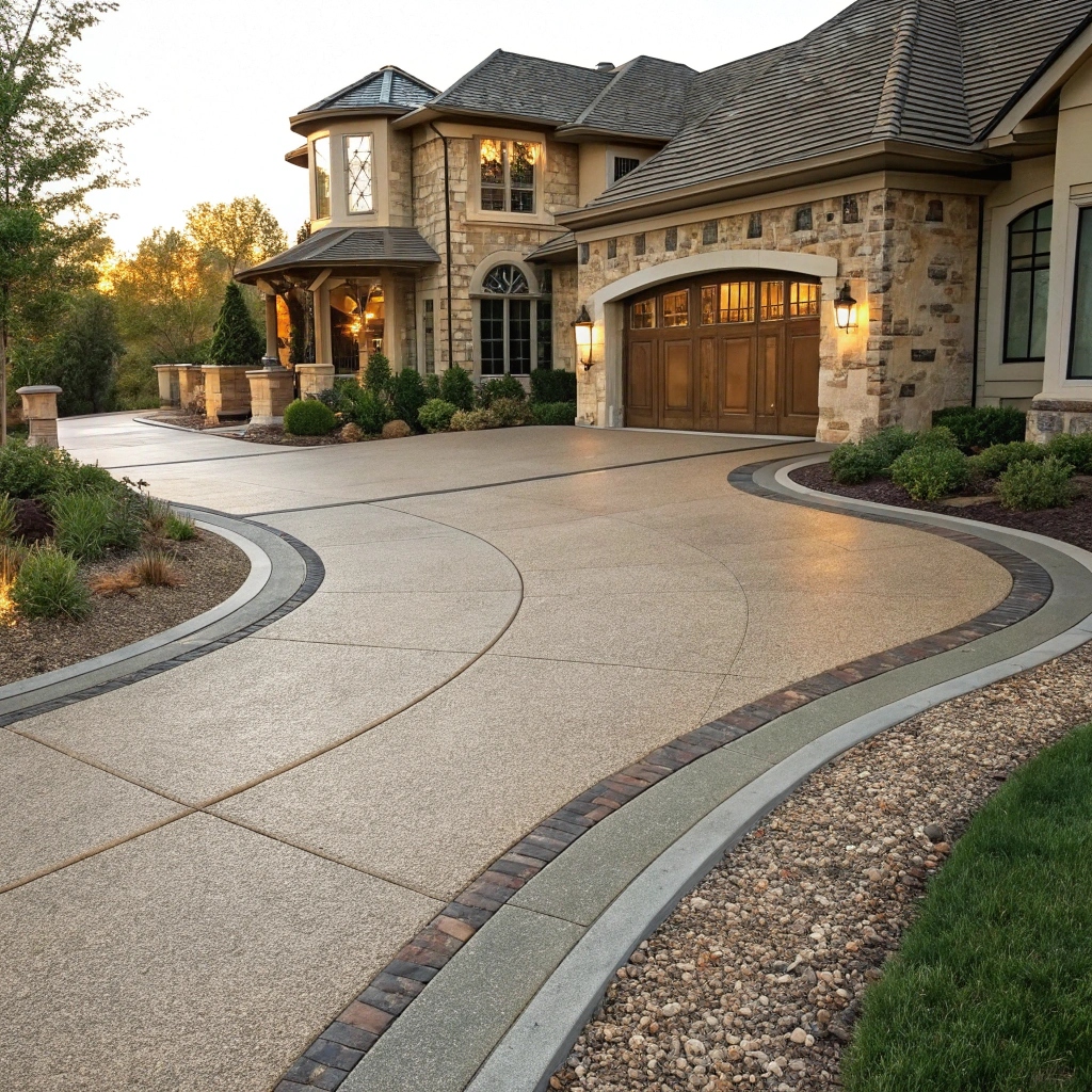 A concrete driveway with various finishes in Weston Creek