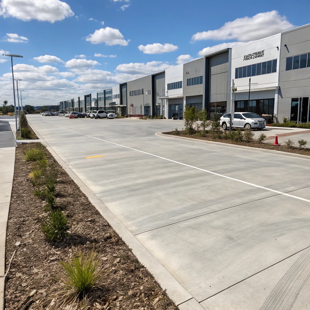 A concrete path along a commercial street in Molonglo Valley