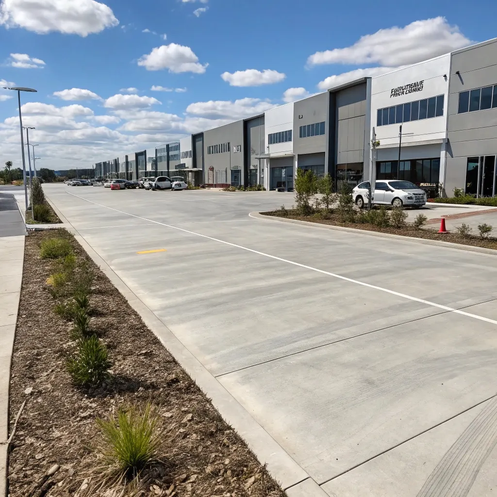 A concrete path along a commercial street in Molonglo Valley