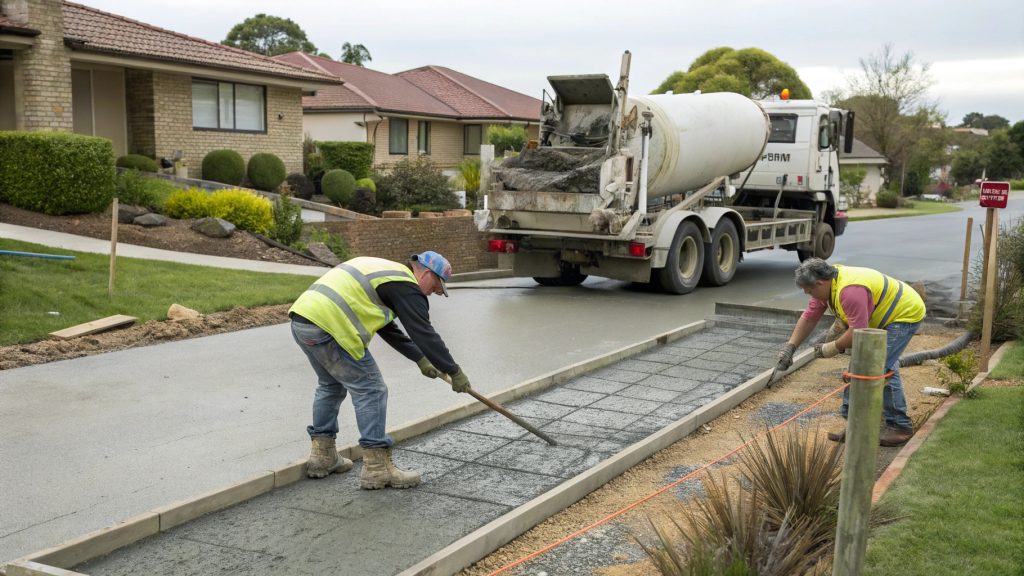 Professional concrete driveway installation process in Gungahlin showing construction timeline and equipment